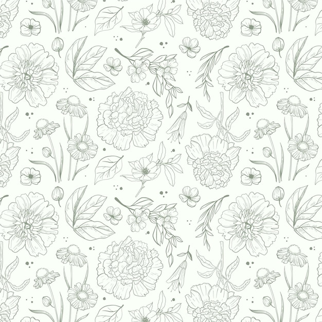 Engraving hand drawn botanical pattern design