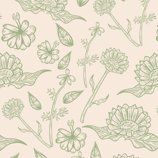 Engraving hand drawn botanical pattern design