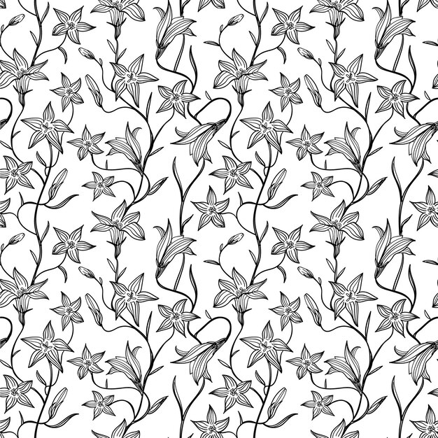 Engraving hand drawn botanical pattern design