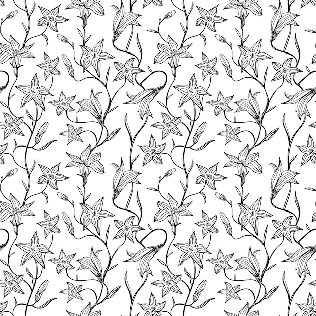 Engraving hand drawn botanical pattern design