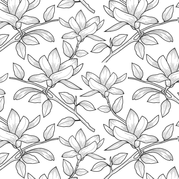 Engraving hand drawn botanical pattern