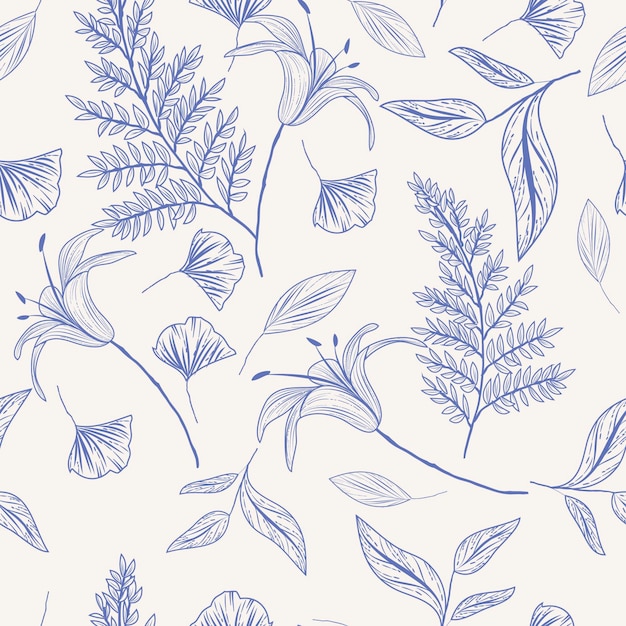 Free vector engraving hand drawn botanical pattern