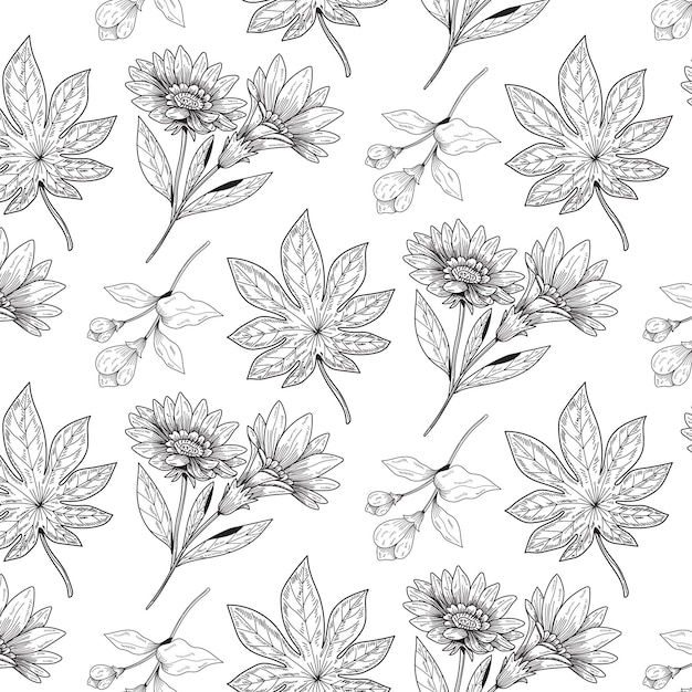 Engraving hand drawn botanical pattern