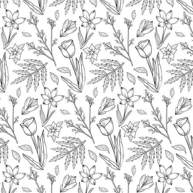 Engraving hand drawn botanical pattern