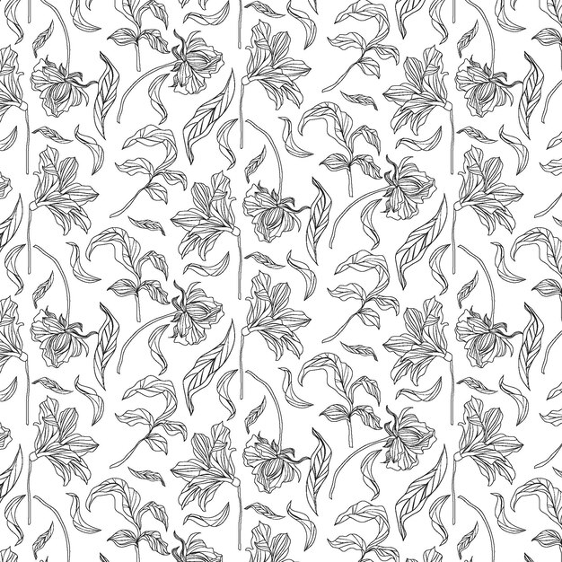 Engraving hand drawn botanical pattern