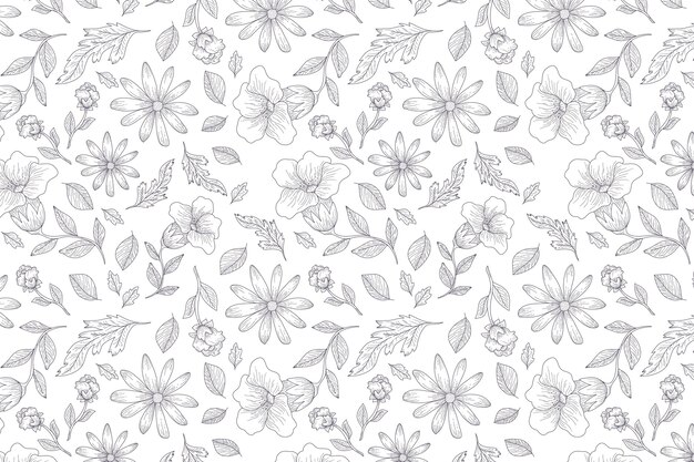 Engraving hand drawn botanical pattern