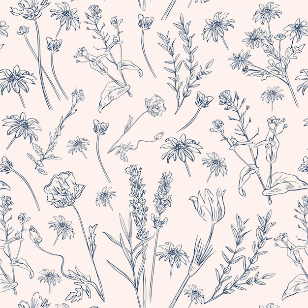 Free vector engraving hand drawn botanical pattern