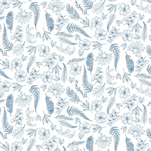 Free vector engraving hand drawn botanical pattern