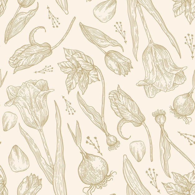 Engraving hand drawn botanical pattern