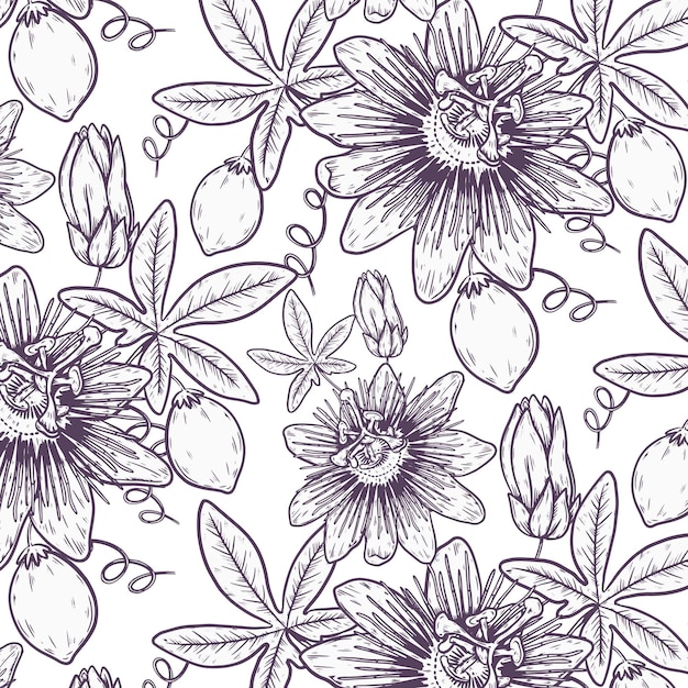 Engraving hand drawn botanical pattern