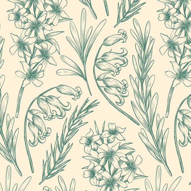 Engraving hand drawn botanical pattern