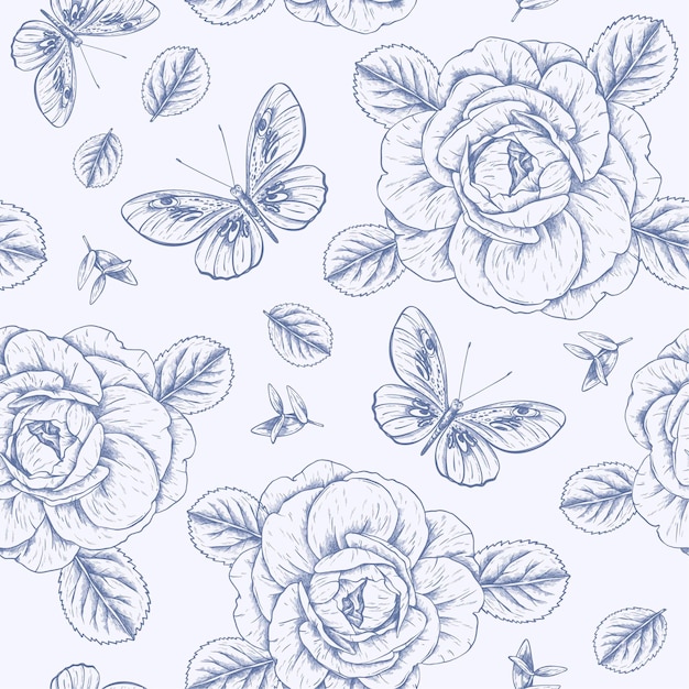 Engraving hand drawn botanical pattern