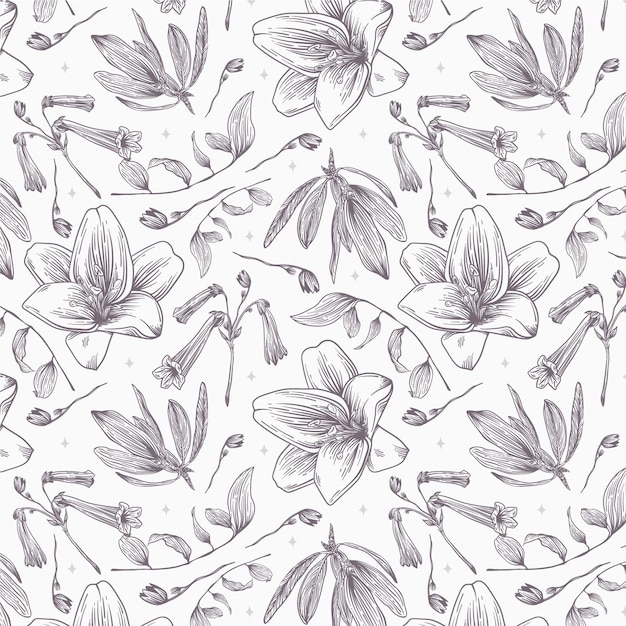 Engraving hand drawn botanical pattern