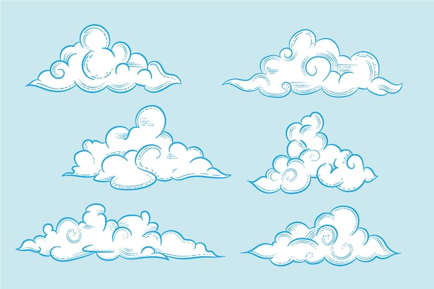 Engraving hand drawn cloud in the sky collection