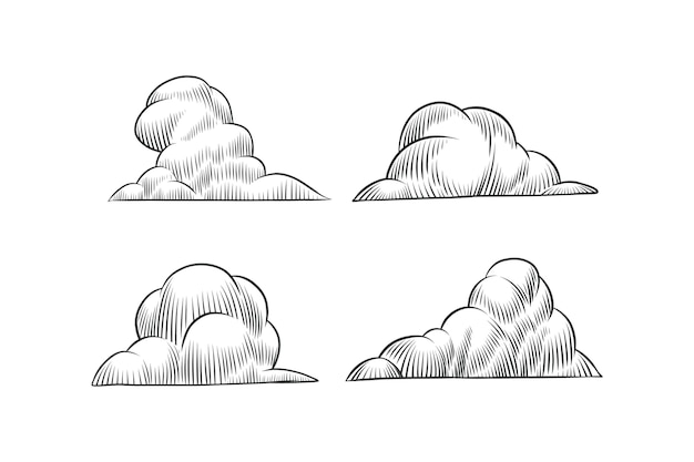 Vettore gratuito collezione di nuvole disegnate a mano con incisione