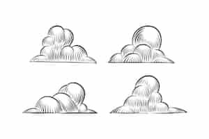 Free vector engraving hand drawn clouds collection