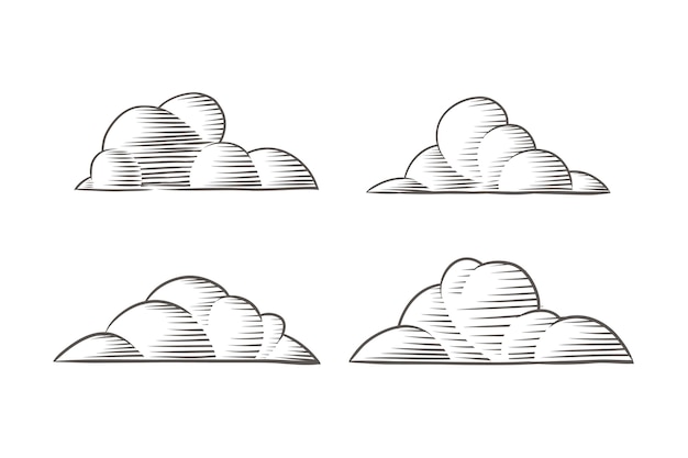 Vettore gratuito collezione di nuvole disegnate a mano con incisione