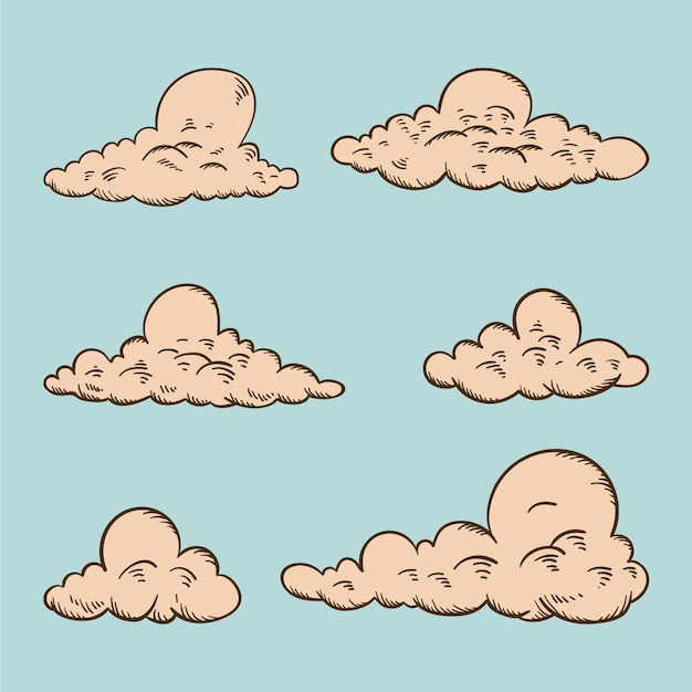 Free vector engraving hand drawn clouds collection