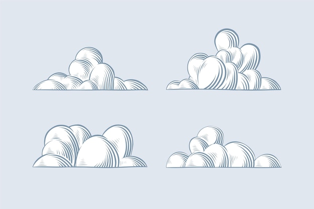 Engraving hand drawn clouds collection