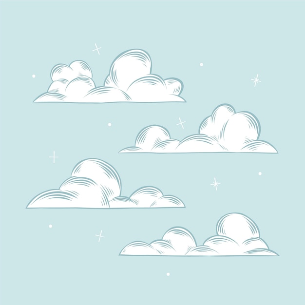 Free vector engraving hand drawn clouds collection