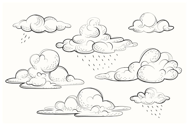 Engraving hand drawn clouds collection