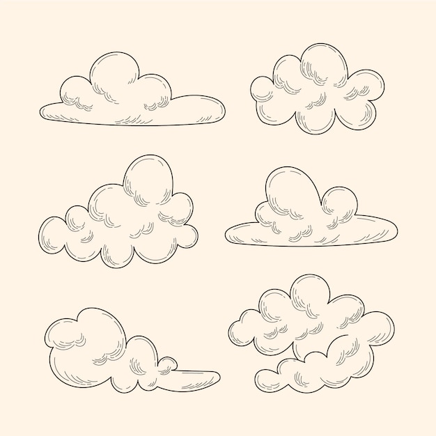 Engraving hand drawn clouds collection