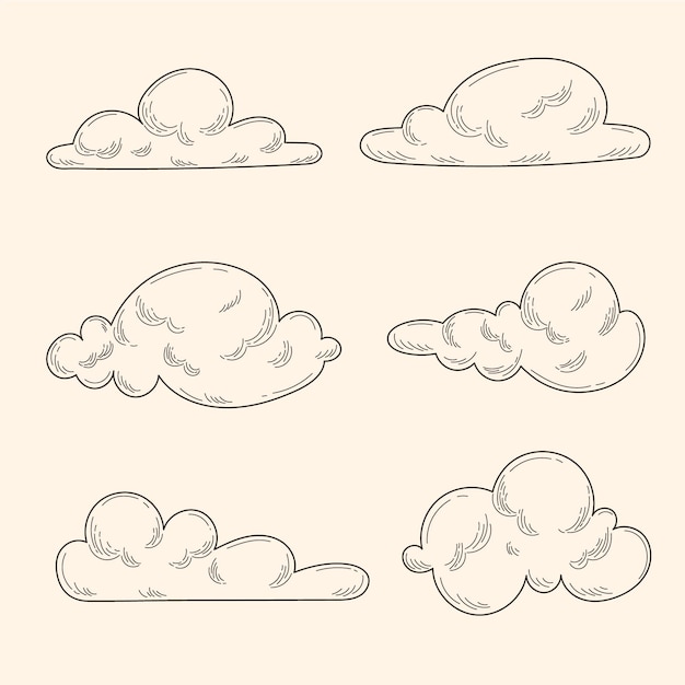 Free vector engraving hand drawn clouds collection