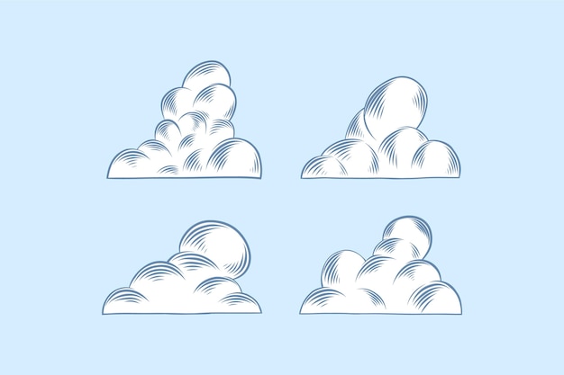 무료 벡터 조각 손으로 그린 구름 컬렉션