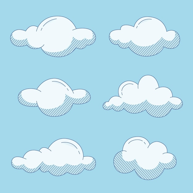 Vettore gratuito collezione di nuvole disegnate a mano con incisione