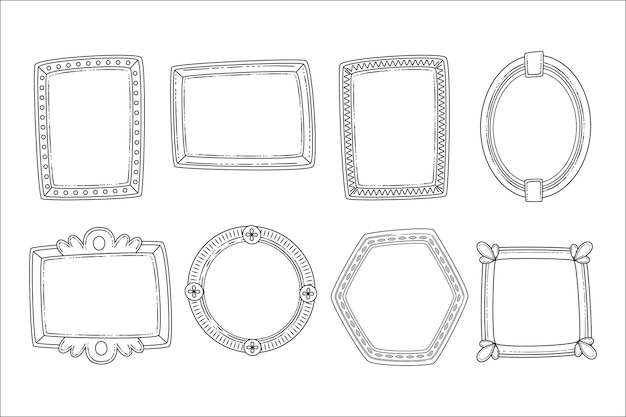 Engraving hand drawn doodle frame collection