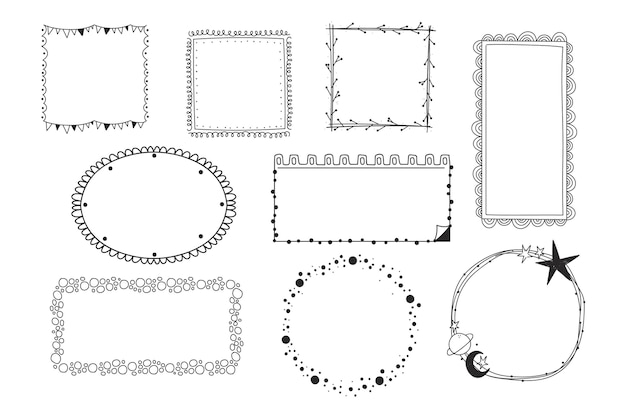 Free vector engraving hand drawn doodle frames collection