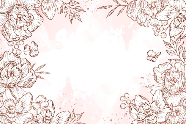 Engraving hand drawn floral background