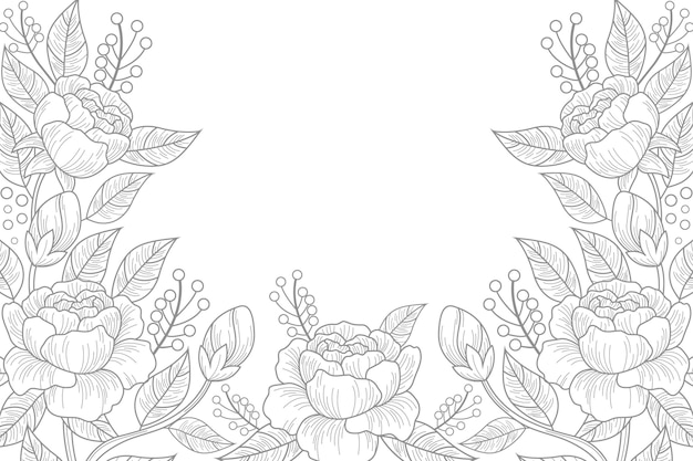 Engraving hand drawn floral background