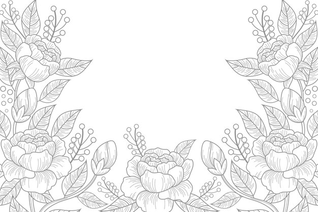 Engraving hand drawn floral background