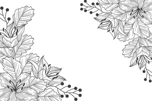 Engraving hand drawn floral background