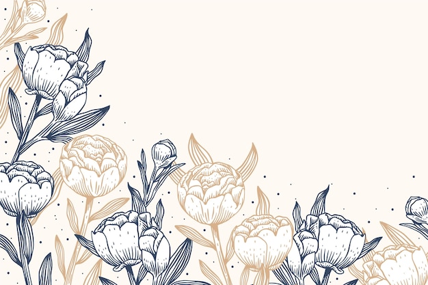 Engraving hand drawn floral background