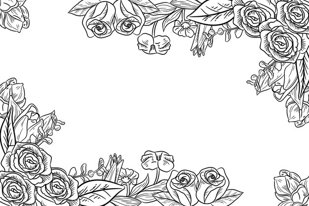 Engraving hand drawn floral background