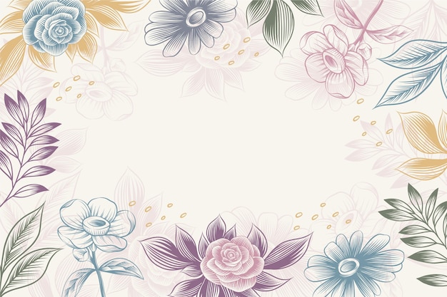 Engraving hand drawn floral background