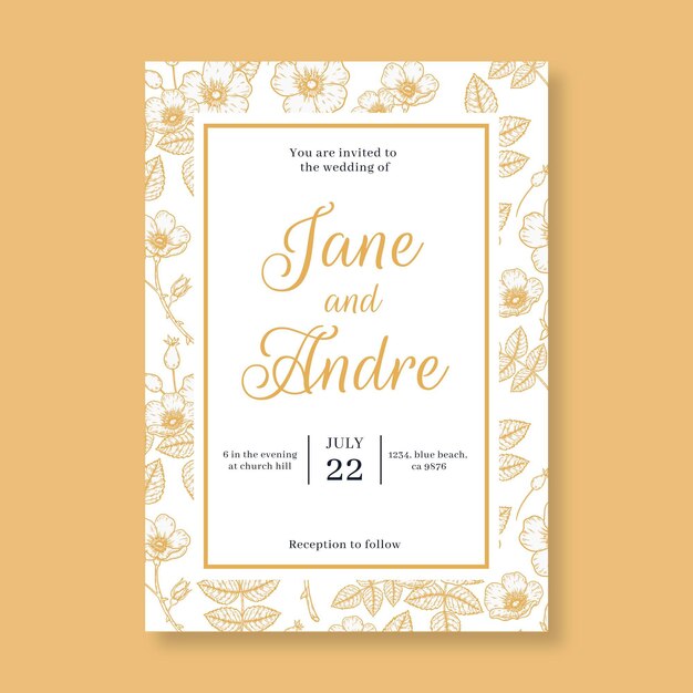 Engraving hand drawn floral card template