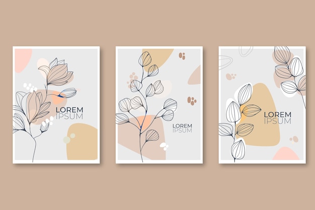 Engraving hand drawn floral cards collection