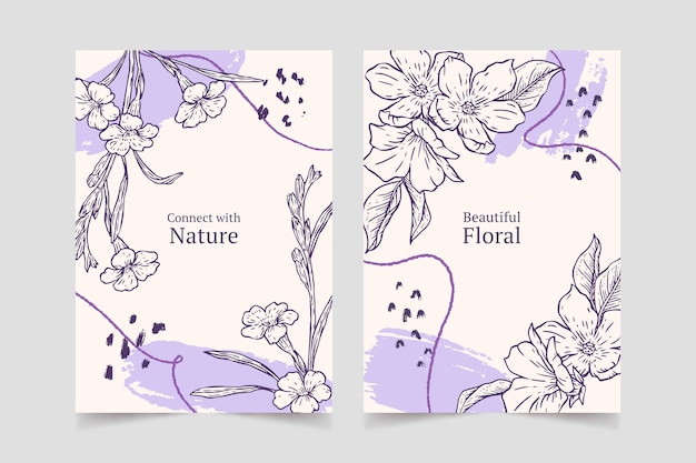 Free vector engraving hand drawn floral cards collection