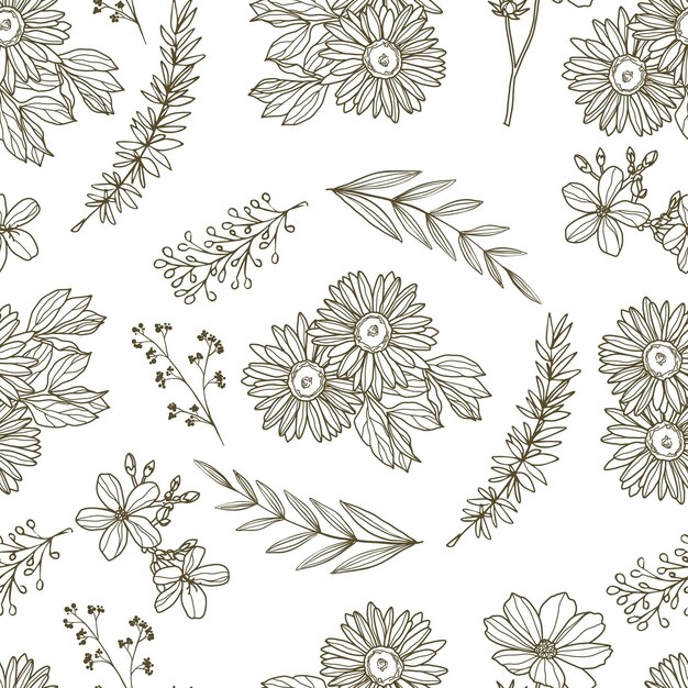 Engraving hand drawn floral pattern