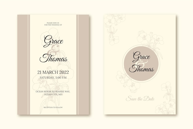 Free vector engraving hand drawn floral wedding invitation template