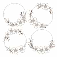 Free vector engraving hand drawn floral wreath collection