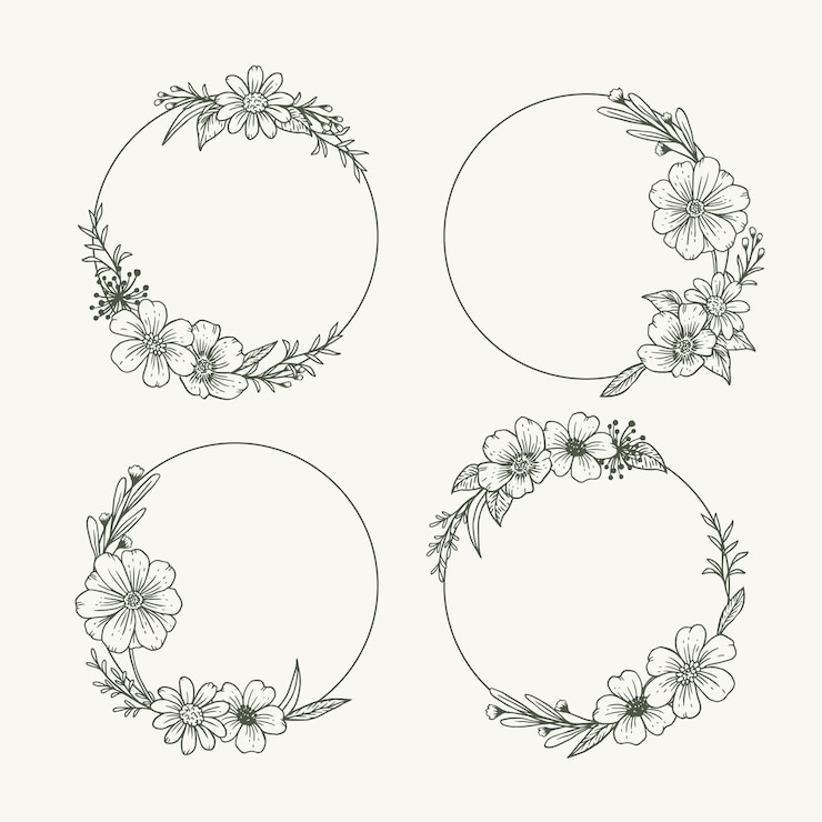 Free Vector engraving hand drawn floral wreath collection