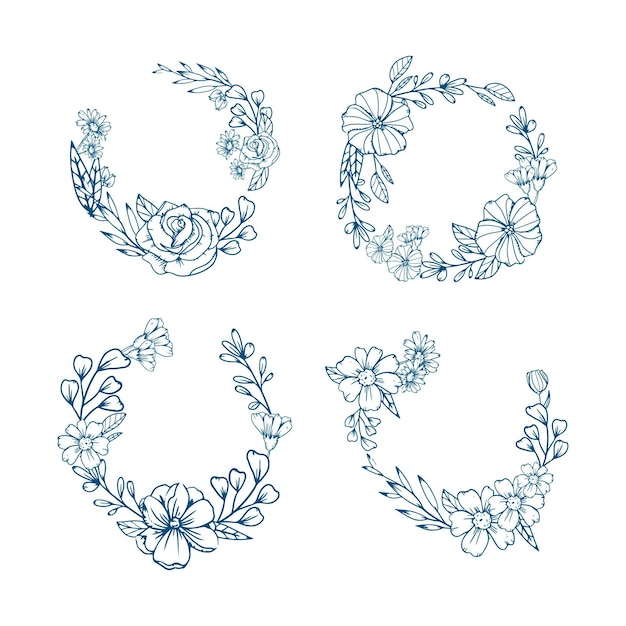 Free vector engraving hand drawn floral wreath collection