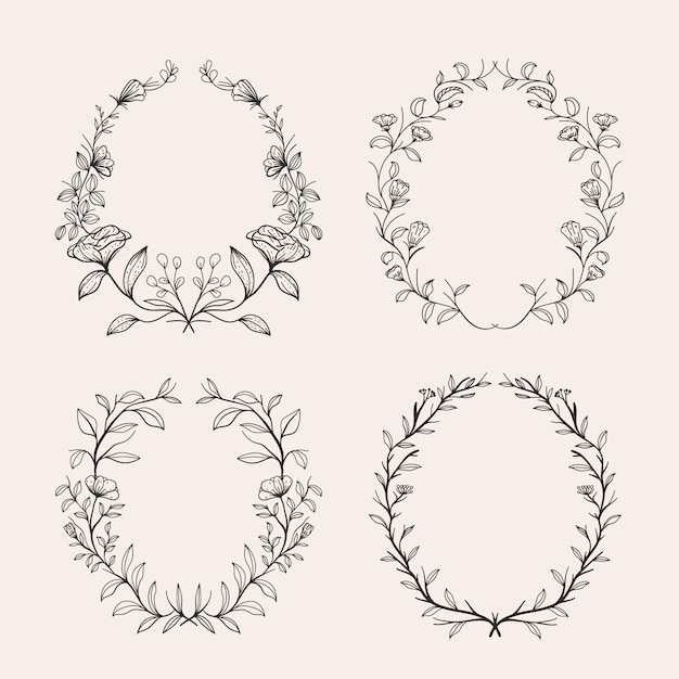 Free vector engraving hand drawn floral wreath collection