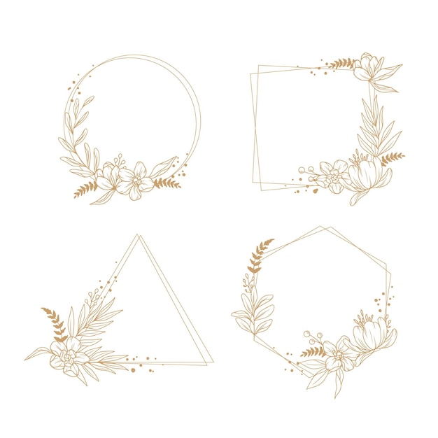 Free vector engraving hand drawn floral wreath collection