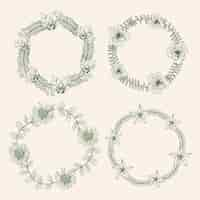 Free vector engraving hand drawn floral wreaths collection