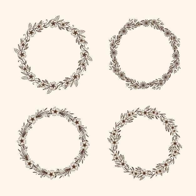 Free vector engraving hand drawn floral wreaths collection